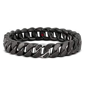 Roberto Demeglio Men's 18K White Gold & Black Titanium Uomo Black Diamond Groumette Polished Curb Link Stretch Bracelet- 4825292