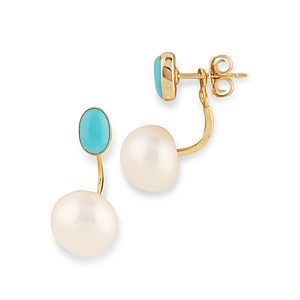 Bloomingdale's Turquoise & Cultured Freshwater Pearl Front to Back Earrings in 14K Yellow Gold- 4804100