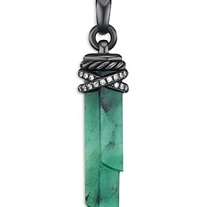 David Yurman Amulets Blackened Sterling Silver Wrapped Emerald Amulet with Pave Diamonds- 4360764