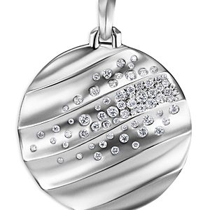 David Yurman Sterling Silver Cable Edge Pave Diamond Pendant- 4556117