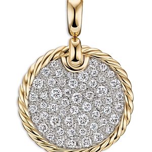 David Yurman 18K Yellow Gold Dy Elements Pave Diamond Disc Pendant- 4360715