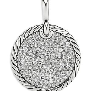 David Yurman Sterling Silver Elements Diamond Pave Disc Pendant- 4002246