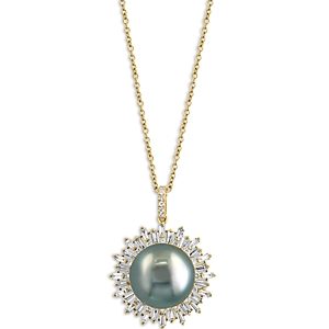Bloomingdale's Diamond (0.72 ct. t.w.) & Black Tahitian Pearl (12 mm) Pendant Necklace in 14K Yellow Gold, 18- 4814347