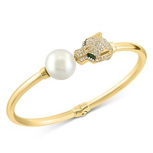 Bloomingdale's Cultured Freshwater Pearl, Diamond, & Emerald Animal Bangle Bracelet in 14K Yellow Gold- 4814349