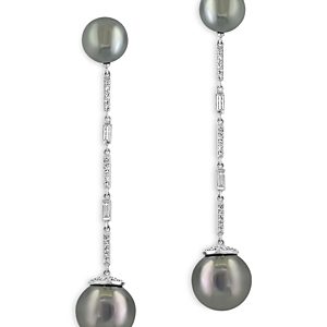 Bloomingdale's Diamond (0.56 ct. t.w.) & Multi Black Tahitian Pearls Drop Earrings in 14K White Gold- 4814350