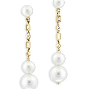 Bloomingdale's Diamond (0.12 ct. t.w) & Multi Cultured Freshwater Pearls Drop Earrings in 14K Yellow Gold- 4814339