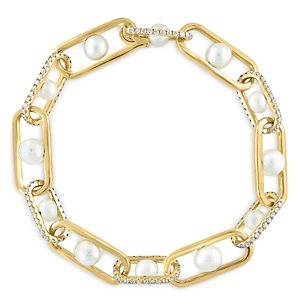 Bloomingdale's Diamond (1.54 ct. t.w.) & Multi Freshwater Pearls Link Bracelet in 14K Yellow Gold- 4814334