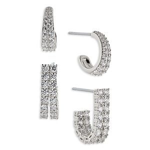 Nadri Disco Duo Pave Hoop Earrings Set in Rhodium Plated or 18K Gold Plated- 4768200