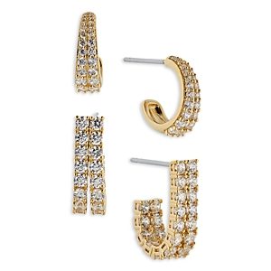 Nadri Disco Duo Pave Hoop Earrings Set in Rhodium Plated or 18K Gold Plated- 4768200