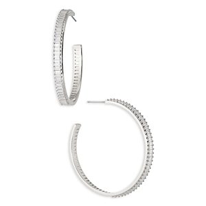 Nadri Disco Baguette Large Hoop Earrings in Rhodium Plated or 18K Gold Plated- 4768214