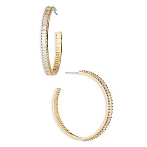 Nadri Disco Baguette Large Hoop Earrings in Rhodium Plated or 18K Gold Plated- 4768214