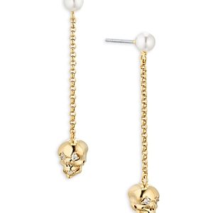 Ajoa by Nadri Spooky Skull Chain Drop Earrings in 18K Gold Plated- 4761099