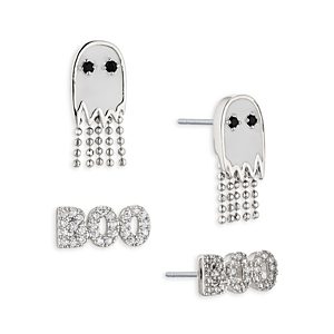 Ajoa by Nadri Spooky Ghost & Boo Stud Earrings Set in Rhodium Plated- 4761093