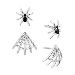 Ajoa by Nadri Spooky Spider & Web Stud Earrings Set in Rhodium Plated- 4761095