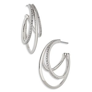 Nadri Disco Triple Illusion Hoop Earrings in 18K Gold Plated or Rhodium Plated- 4768210