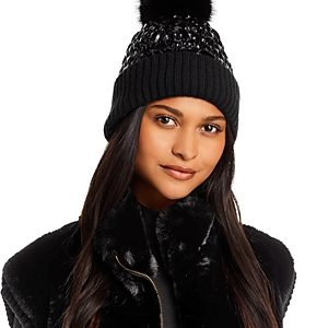 Surell Faux Fur Pom-Pom Knit Hat- 4802438