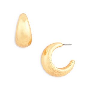Aqua Brushed Puff Hoop Earrings in 16K Gold Plated - 100% Exclusive- 4836361