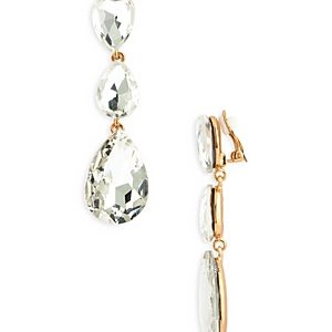 Aqua Tear Shape Triple Crystal Clip On Statement Earrings in 16K Gold Plated - 100% Exclusive- 4836367