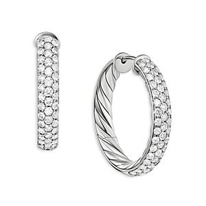 David Yurman Sculpted Cable Hoop Earrings in Sterling Silver with Pave Diamonds- 4726346