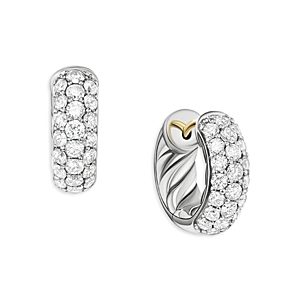 David Yurman Sculpted Cable Micro Pave Hoop Earrings in Sterling Silver- 4726347