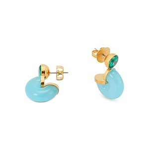 kate spade new york Seeing Stripes Cubic Zirconia & Color Hoop Drop Earrings in Gold Tone Stainless Steel- 4737518