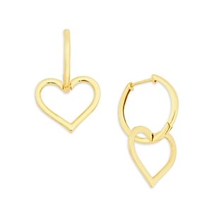 Aqua 18K Yellow Gold Plated Sterling Silver Heart Charm Huggie Hoop Earrings - 100% Exclusive- 4791755