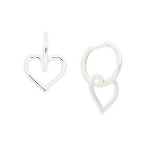 Aqua Sterling Silver Heart Charm Huggie Hoop Earrings - 100% Exclusive- 4791750
