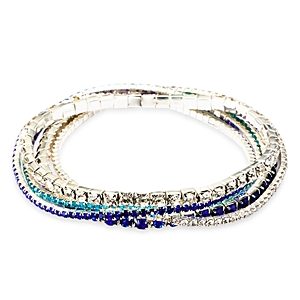Aqua Cubic Zirconia Stretch Bracelet in Silver Tone, Set of 3 - 100% Exclusive- 4791821