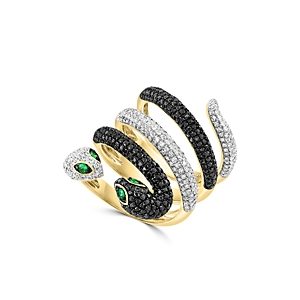 Bloomingdale's Tsavorite, Black & White Diamond Snake Ring in 14K Yellow Gold- 4841820