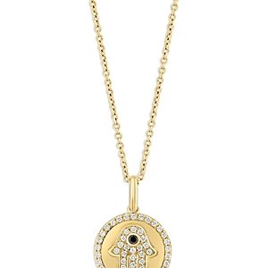 Bloomingdale's Black & White Diamond Hamsa Hand Pendant Necklace in 14K Yellow Gold, 18- 4841826
