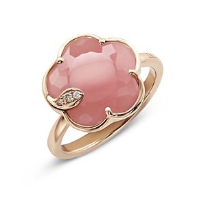Pasquale Bruni 18K Rose Gold Petit Joli Pink Chalcedony & White and Champagne Diamond Flower Ring- 4682918