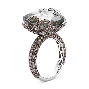 Miseno Jewelry 18K White Gold Sea Leaf Green Amethyst & Brown Diamond Ring- 4854305