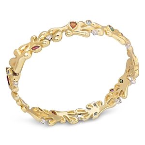 Miseno Jewelry 18K Yellow Gold Sea Leaf Rainbow Sapphire & Diamond Bangle Bracelet- 4854309