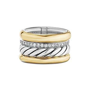 David Yurman 18K Yellow Gold & Sterling Silver Mercer Diamond Multirow Ring- 4726356
