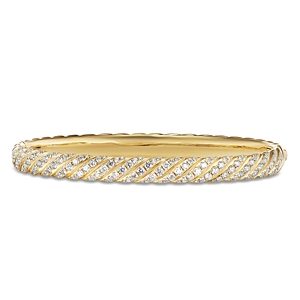 David Yurman 18K Yellow Gold Sculpted Cable Pave Diamond Bangle- 4726284