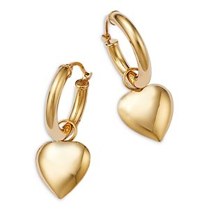 Bloomingdale's Polished Heart Dangle Hoop Earrings in 14K Yellow Gold- 4851711