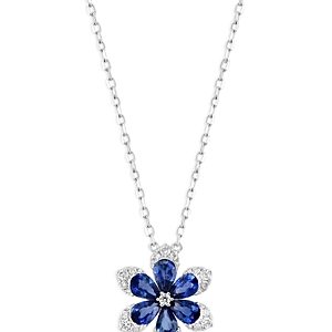 Bloomingdale's Blue Sapphire & Diamond Flower Pendant Necklace in 14K White Gold, 18- 4841862