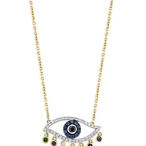 Bloomingdale's Rainbow Sapphire & Diamond Evil Eye Pendant Necklace in 14K White & Yellow Gold, 18- 4841823