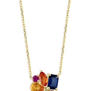 Bloomingdale's Rainbow Sapphire Cluster Pendant Necklace in 14K Yellow Gold, 18- 4841822