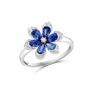 Bloomingdale's Blue Sapphire & Diamond Flower Ring in 14K White Gold- 4841849