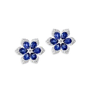 Bloomingdale's Blue Sapphire & Diamond Flower Stud Earrings in 14K White Gold- 4841861
