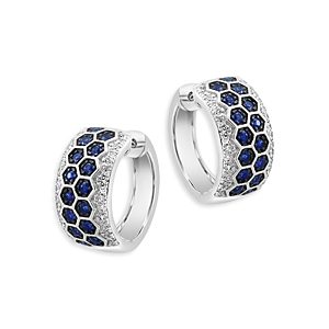 Bloomingdale's Blue Sapphire & Diamond Geometric Huggie Hoop Earrings in 14K White Gold- 4841838