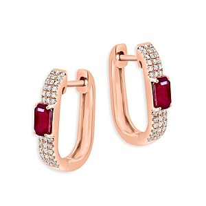 Bloomingdale's Ruby & Diamond Oval Hoop Earrings in 14K Rose Gold- 4841836