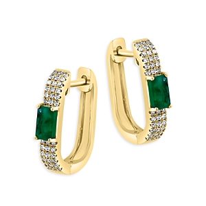 Bloomingdale's Emerald & Diamond Oval Hoop Earrings in 14K Yellow Gold- 4841818