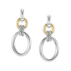 David Yurman Dy Mercer Circular Drop Earrings in Sterling Silver with 18K Yellow Gold and Pave Diamonds- 4726345