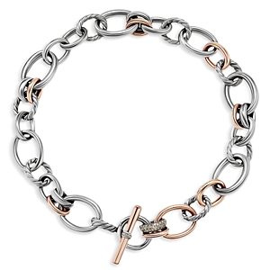 David Yurman 18K Rose Gold & Sterling Silver Mercer Cognac & Diamond Pave Link Chain Necklace, 19- 4726353