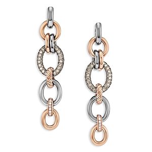 David Yurman 18K Rose Gold & Sterling Silver Mercer Cognac & White Diamond Pave Circle Convertible Drop Earrings- 4726349