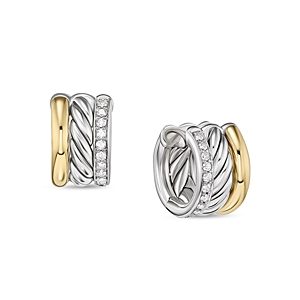 David Yurman Sterling Silver & 18K Yellow Gold Mercer Diamond Huggie Earrings- 4726350