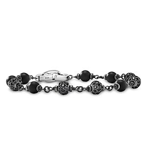 David Yurman Men's Spiritual Beads Onyx & Black Diamond Pave Rosary Style Bracelet in Sterling Silver- 4726404