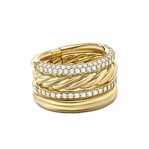 David Yurman Dy Mercer Multi Row Ring in 18K Yellow Gold with Pave Diamonds- 4726310